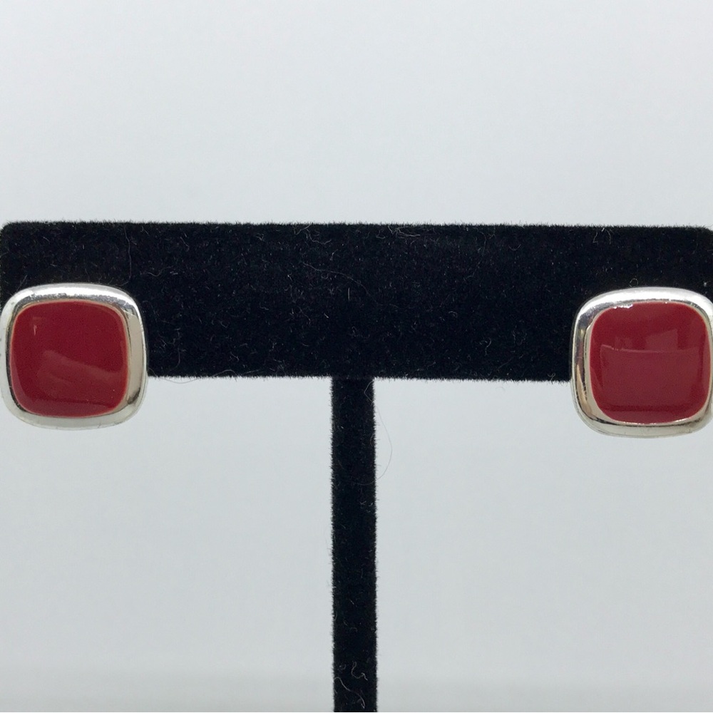 NWOT Premier Designs Enamel Red and Silver Stud Earrings